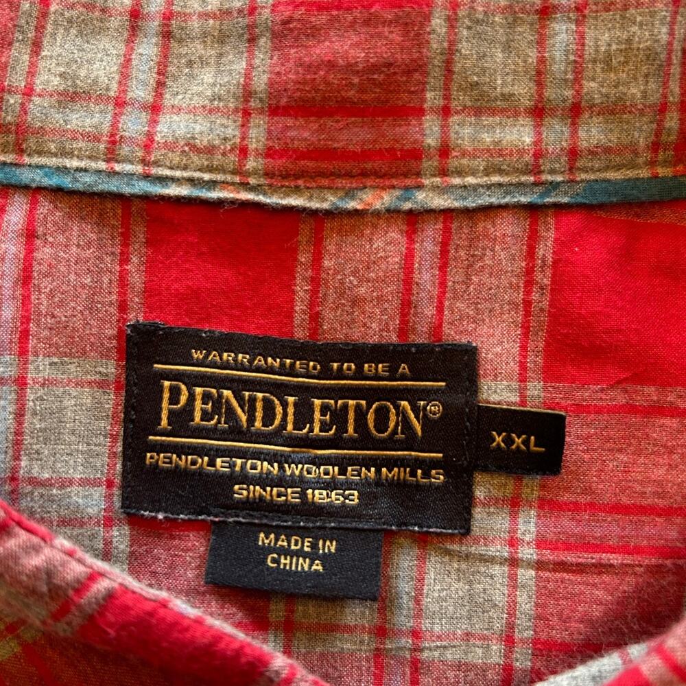Pendleton Mens XXL Red Gray Plaid Short Sleeve Frontier Cotton Shirt - Picture 5 of 6